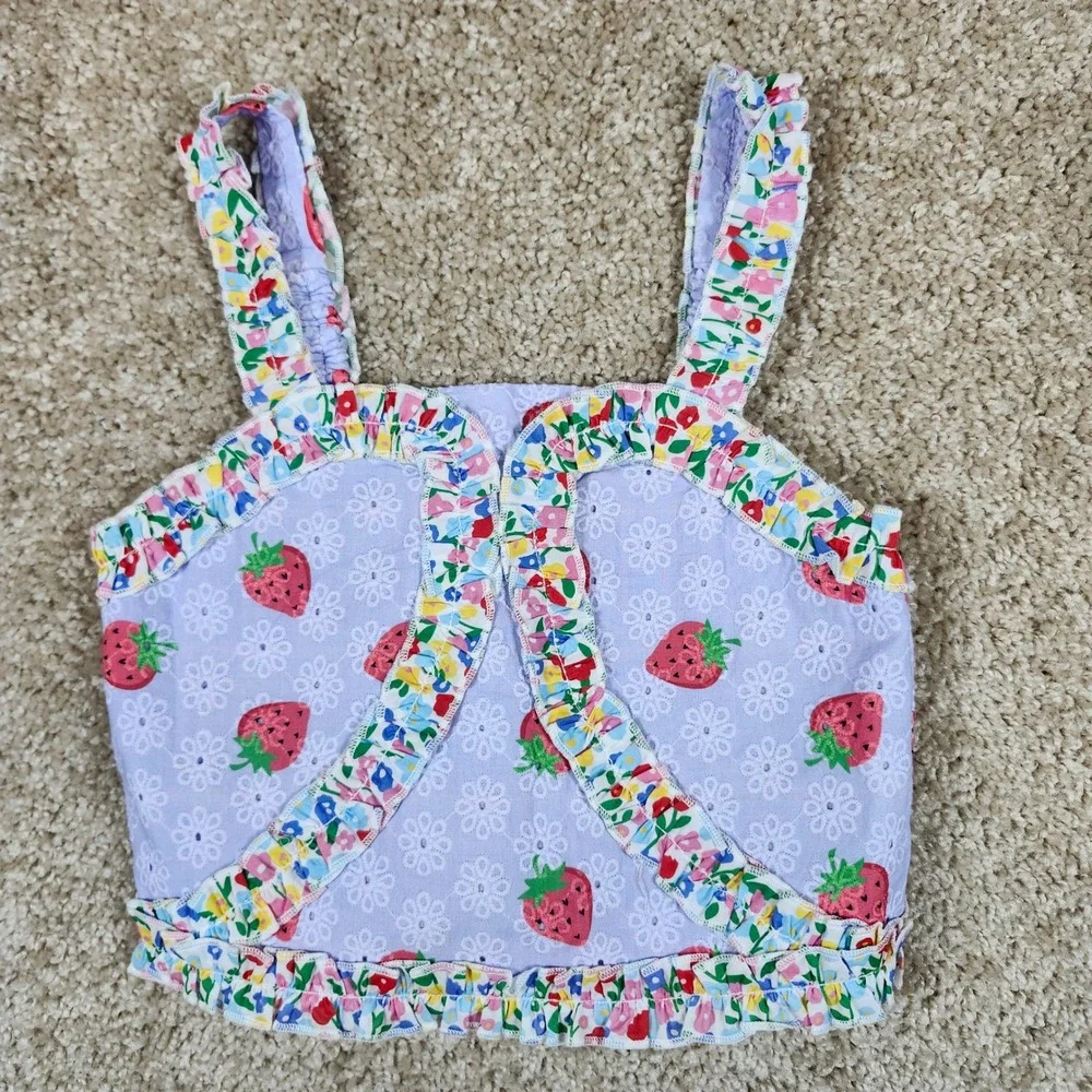 Finding Foxtale Tank Top‎ Purple Strawberry Eyelet Floral Ruffle Cottagecore 2